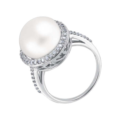 Damenring mit Perle und Zirkonia 