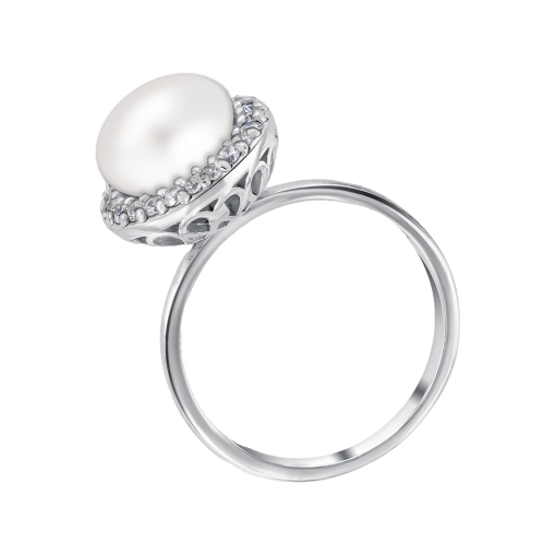 Damenring mit Perle und Zirkonia 