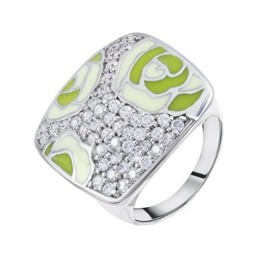 Damenring mit Emaille und Zirkonia 