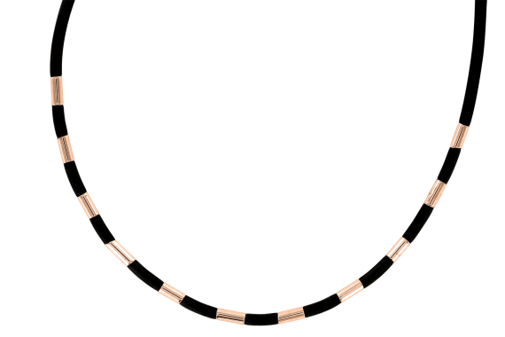 Collier aus Kautschuk und Rotgold 50 cm