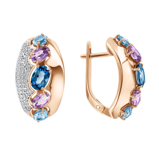Ohrhänger mit London Blue Topas, Topasen, Amethysten und Zirkonia 