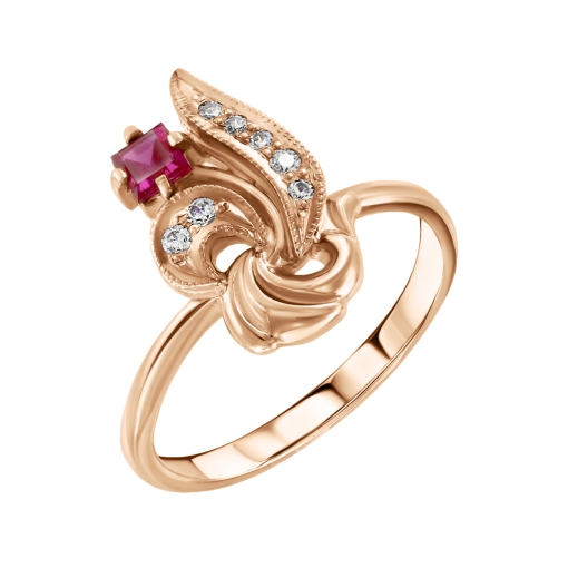 Women's ring with ruby and zirconia 