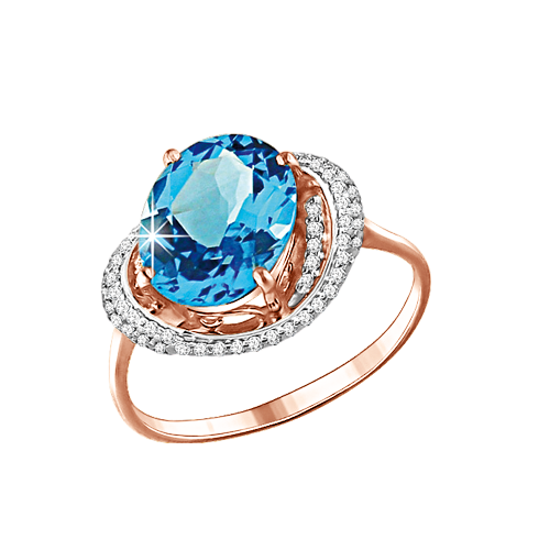 Damenring mit blau Topas und Zirkonia 