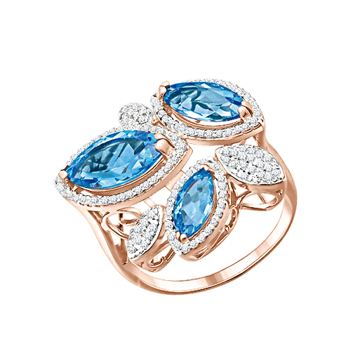 Damenring mit blau Topas und Zirkonia 