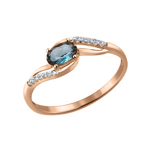 Women's ring with London topaz and zirconia 