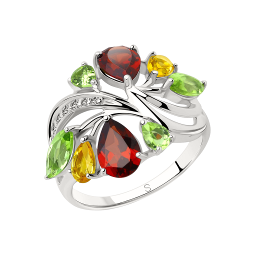 Damenring mit Granat, Chrysolith, Zitrin, Zirkonia 