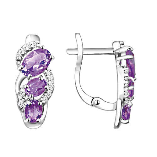 Earrings with amethysts and zirconia 