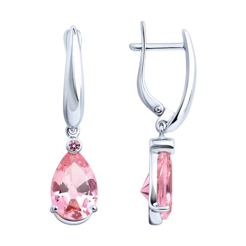 Серьги с розовыми фианитами 