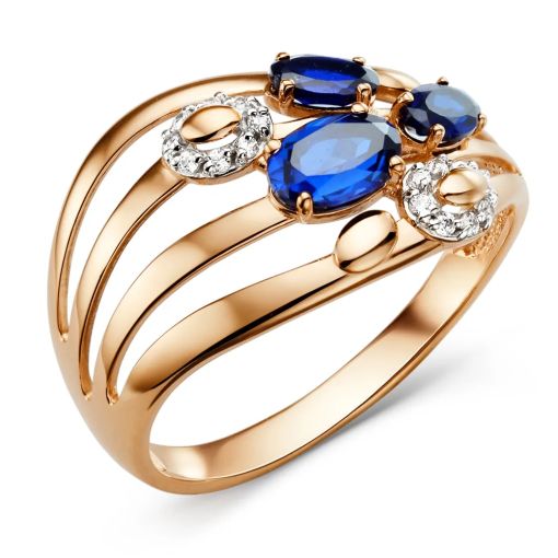 Women's ring with corundum and zirconia 