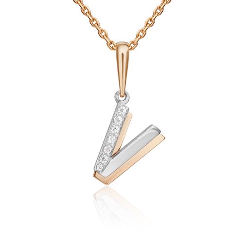 Подвеска в виде буквы "V" с фианитами 