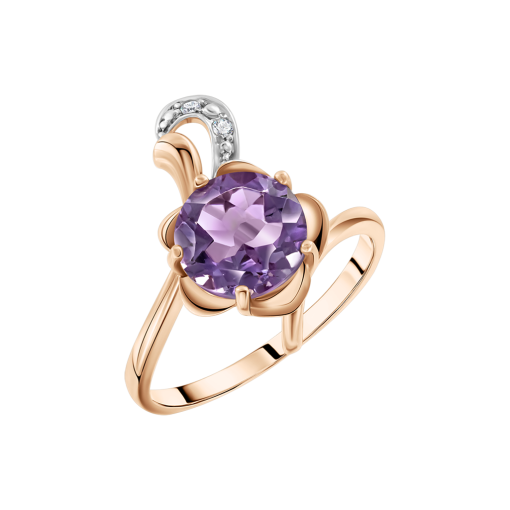 Кольцо с аметистом и фианитами 