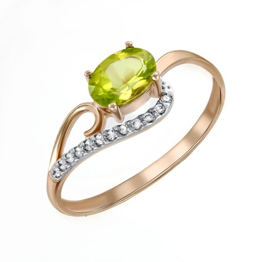 Кольцо с хризолитом и фианитами 