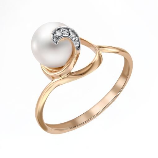 Кольцо с жемчугом и фианитами 