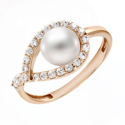 Women's ring with pearl and zirconia 