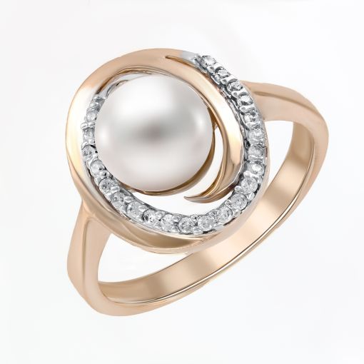 Women's ring with pearl and zirconia 