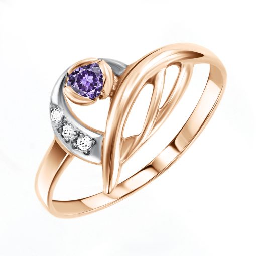 Кольцо с аметистом и фианитами 