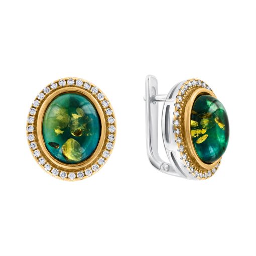 Серьги с янтарём и фианитами 