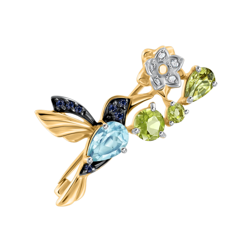 Brosche mit Topas, Chrysolith und Zirkonia 