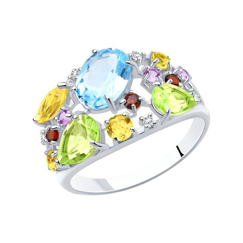 Women's ring with citrine, chrysolite, topaz, amethyst, garnet and zirconia 