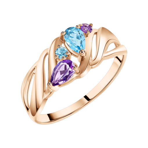 Women's ring with topaz and amethyst 