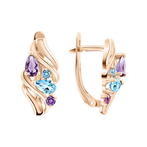 Серьги с топазами и аметистами 