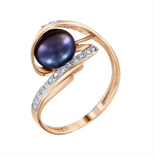 Кольцо с жемчугом и фианитами 