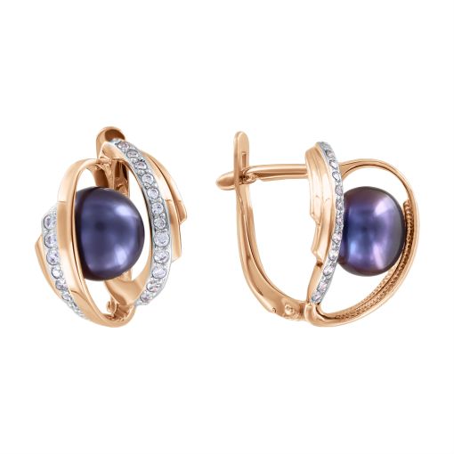 Серьги с жемчугом и фианитами 