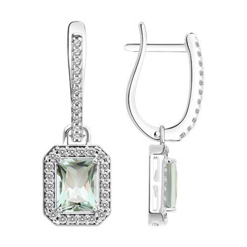 Earrings with prasiolite and zirconia 