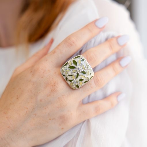 Damenring mit Emaille und Zirkonia 