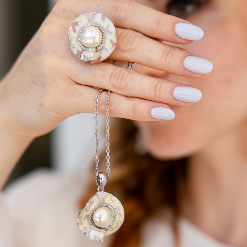 Damenring mit Perle und Zirkonia 