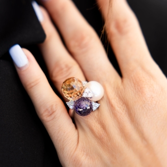 Damenring mit Perle und Zirkonia 