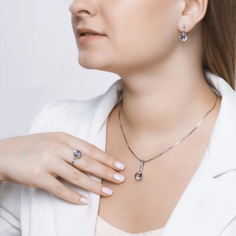 Серьги с ситаллом и фианитами 