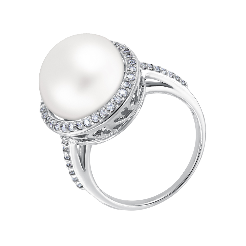 Damenring mit Perle und Zirkonia 