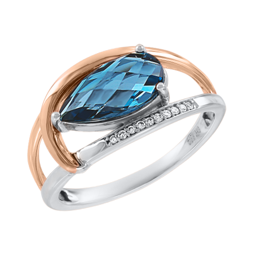 Damenring mit Brillanten und London Blue Topas 