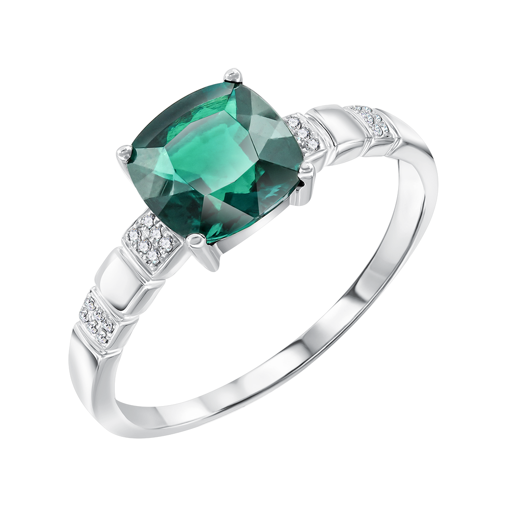 Women's ring with diamonds and emerald 