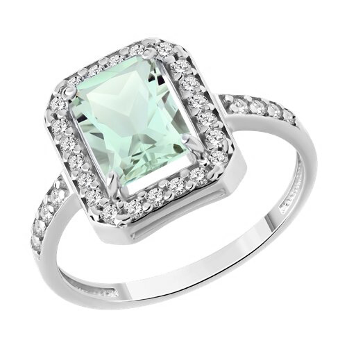 Women's ring with prasiolite and zirconia 