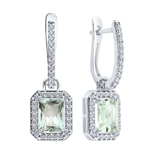 Earrings with prasiolite and zirconia 