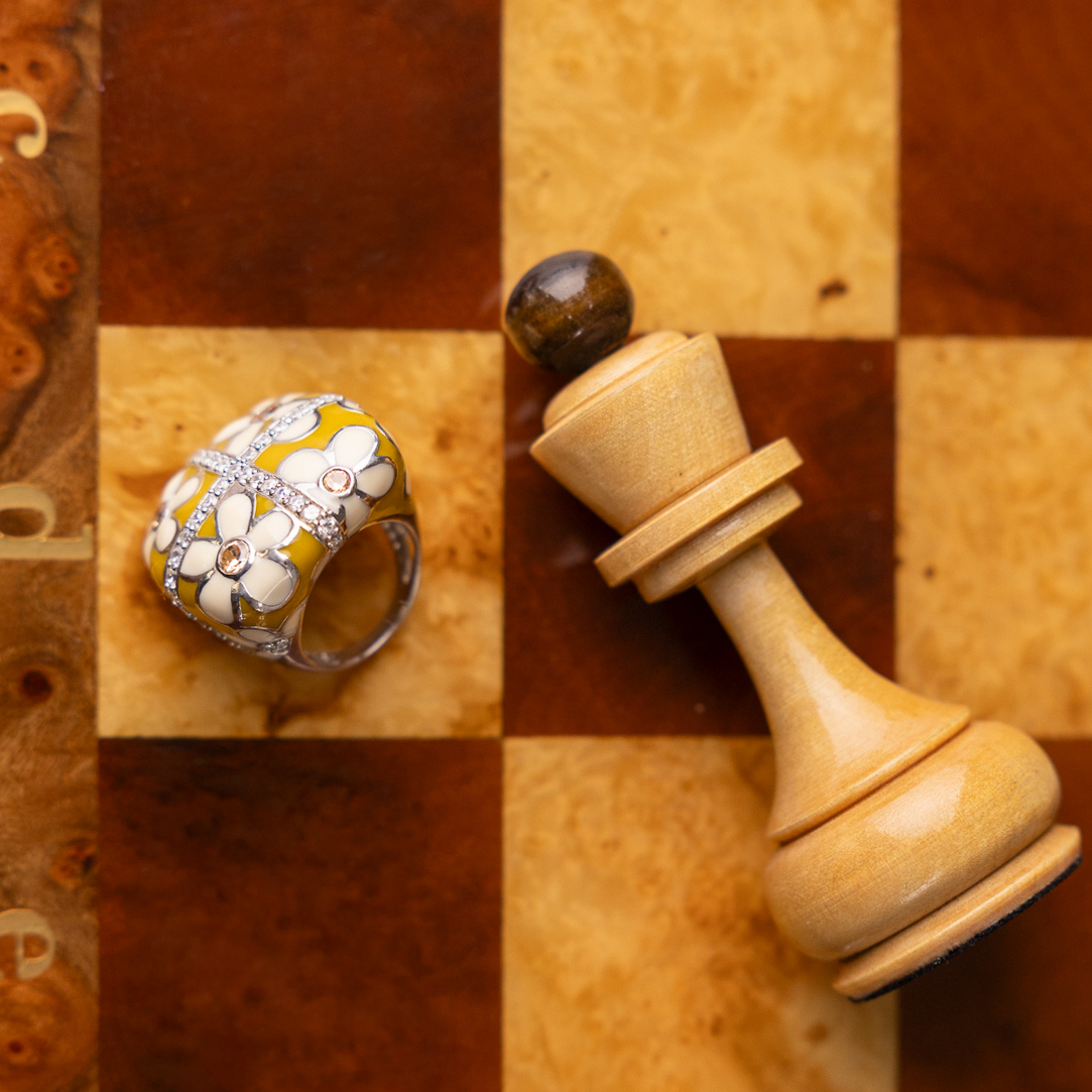 Damenring mit Emaille und Zirkonia 