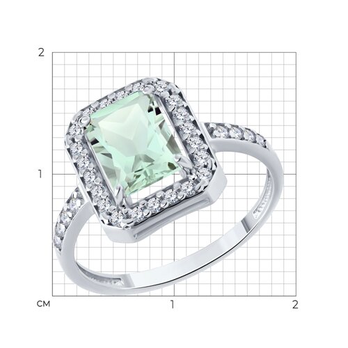 Women's ring with prasiolite and zirconia 