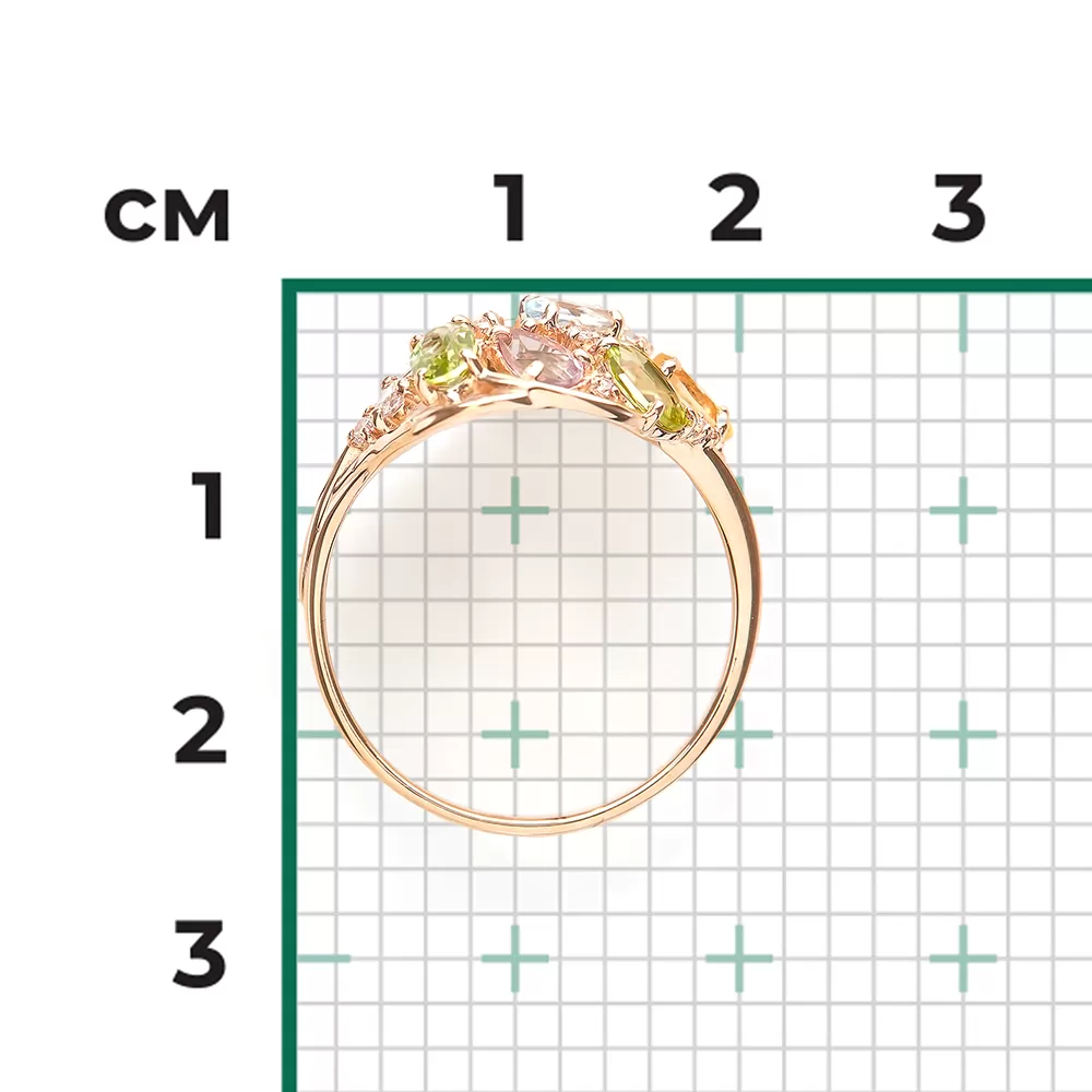 Damenring mit Zirkonia,Topas, Chrysolithen, Amethyst und Zitrin 