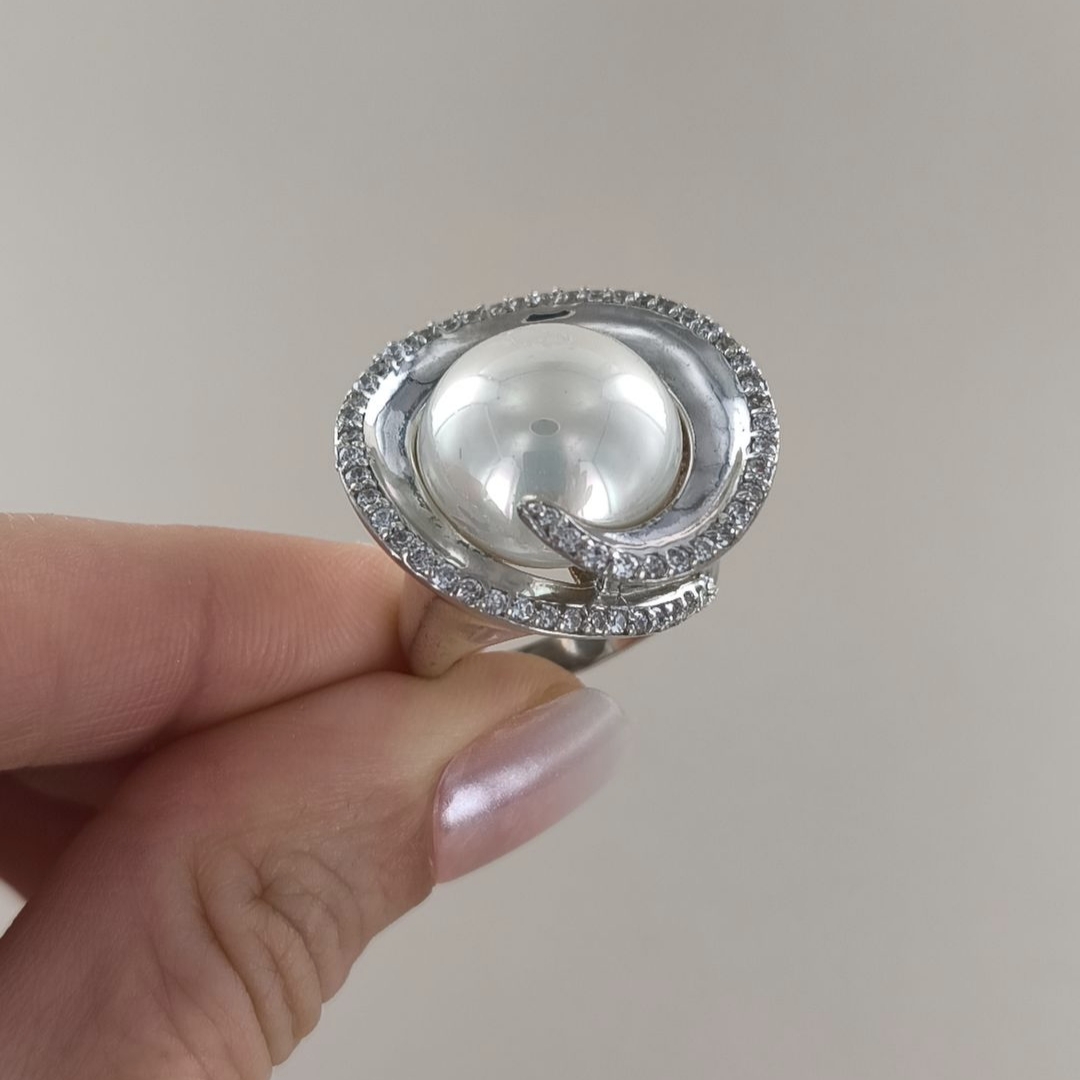 Damenring mit Perle und Zirkonia 