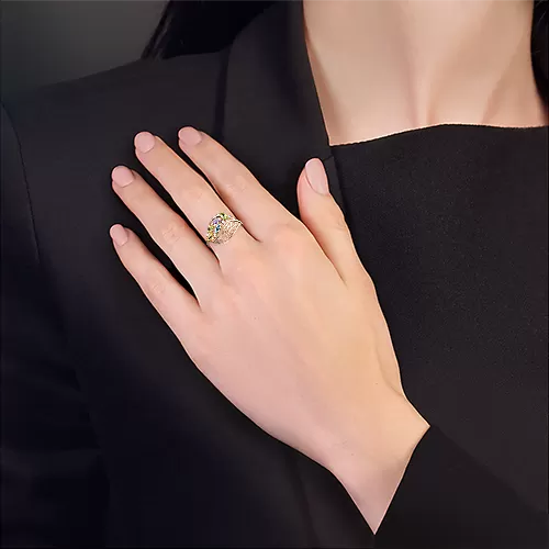 Damenring mit Zirkonia,Topas, Chrysolithen, Amethyst und Zitrin 