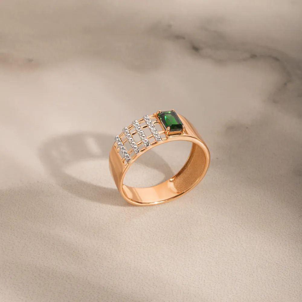 Women's ring with sitall and zirconia 