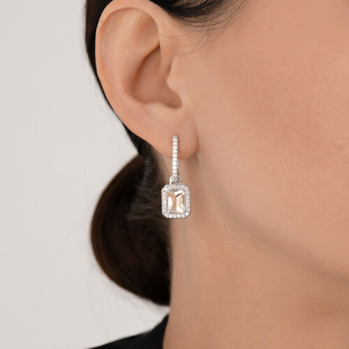 Earrings with prasiolite and zirconia 